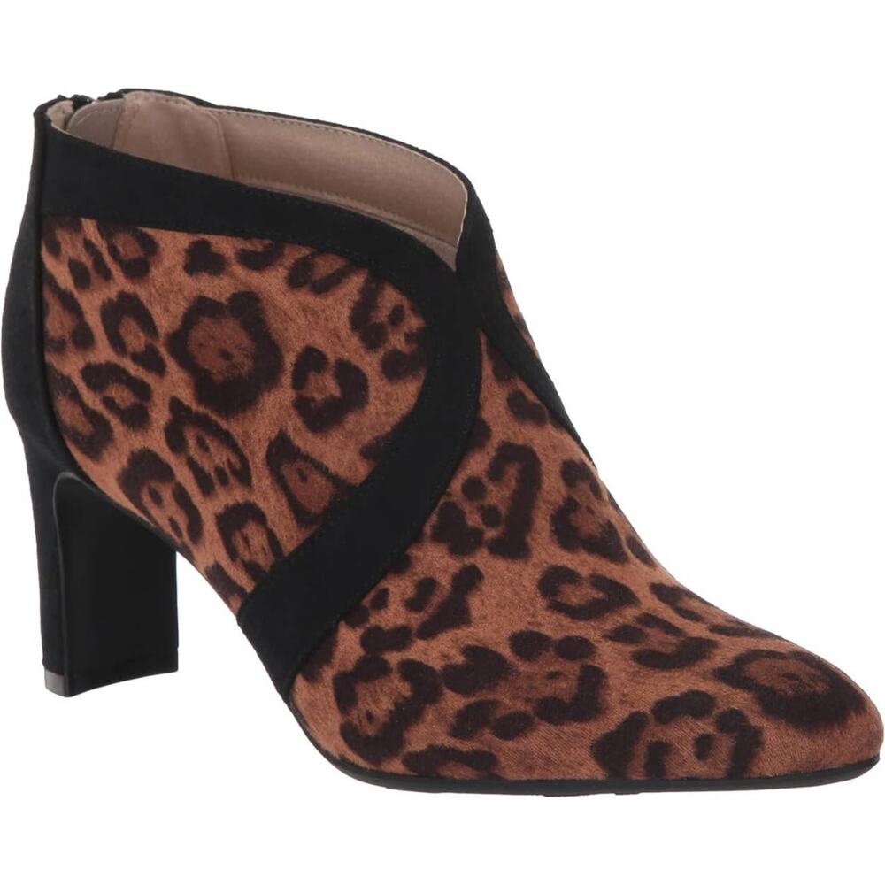 Life Stride Leopard Print Ankle Booties in Brown and Black